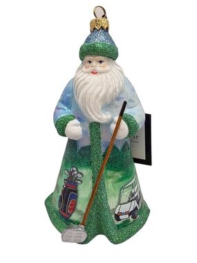 Joy To The World Golfing Santa Polish Glass Ornament Glitterazzi Club New No Box